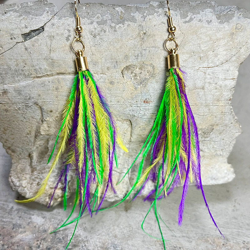 Wholesale Eye-catching and Exaggerated Shiny Gretel Feather Metal Mesh Earrings